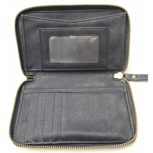 Fossil Black Leather Zip Arpimd Credit Card Wristlet - Wallet - Picture 9 of 15